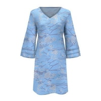 Yinguo ženska slatka haljina s promjenama Bell rukava Tri sloja ruckel V izrez labavi ljuljački ispis