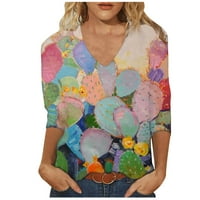 Majice za rukav za žene V-izrez cvjetni print labavi ležerne ženske bluze za posao profesionalni na