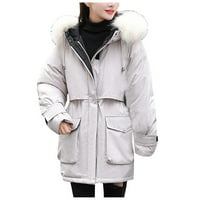 Ketyyh-Chn ženska zimska jakna vjetrootporna žena zimski kaput obložen Long Parka kaput bijeli, xl