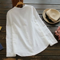 Yuehao T majice za žene Ženska pamučna posteljina casual čvrsta majica dugih rukava bluza s vrhovima dolje
