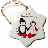 3Droza Crvena srca Sretna godišnjica Penguin svadbeni par - Ornament za sneg