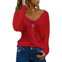 Loopsun majice s dugim rukavima za ženu Modna žena V-izrez dugih rukava dugih rukava jesenje ispis labavih