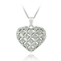 Sterling srebrni plavi Topaz i Diamond Accent Heart Cloct ogrlica