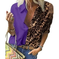 Duksevi za žene dugih rukava Tunnic Tunts za tajice Leopard košulje za ispis V-izrez Roll up rukavi