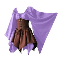 Halloween pokloni za žene renesansne srednjovjekovne haljine kostimi Gothic Retro dugih rukava s rukavima od crkvene kože haljine sa loptom
