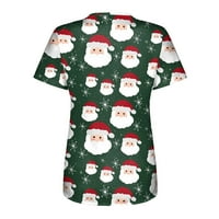 Fesfesfes Women božićna majica Ispis kratkih rukava V Vruća izreza Staračka radna uniforma sa džepnim prodajom