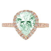 2,38ct kruška rez zeleni simulirani dijamant 14k ružičasti ružičasti zlatni gravirajući izveštaj godišnjica