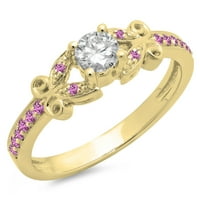 Kolekcija Dazzlingock 14k Round Pink Sapphire & White Diamond Bridal Vintage Style zaručni prsten, žuto
