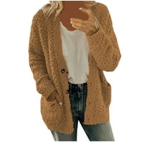 Miayilima kaputi za žene casual plus veličine Plišani džepovi džepovi prema gornjem odjećnju tipke Cardigan