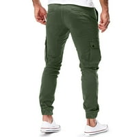 Fabiurt Muške modne slobodno vrijeme Sports Solid Bool Pocket Tie Kombinezone hlače hlače, zeleno