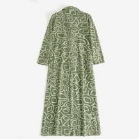 Mgaohoen haljine za žene večernje zabave cvjetni ispis nedjelje tunika svijena strana V izrez rever izrez dugih rukava maxi zelena haljina s džepovima