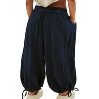 Colisha Women Hlače široke pantalone za noge Čvrsto kolor Palazzo pant labavi FIT Ljetni dno visokog struka Navy Blue XL