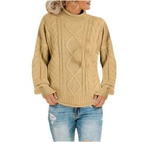Dukseri za žene Boja bloka dugih rukava rugajući izrez Pleteni pulover vrhovi casual labavske pukotine