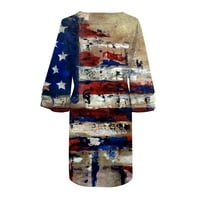 4. jula haljine za žene plus veličine casual vintage američka zastava ispis posade za vrat na rukavu