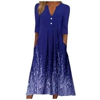 Ženska haljina Ljetna casual moda V-izrez Srednji rukav gumb Labava haljina, kraljevska plava, xxxxxl