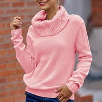 Pleteni džemper za žene Žene Čvrsto rukav kornjač pleteni džemper Jumper Pulover Top Bluza XXL Pink