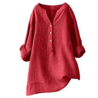 Žene Čvrsto postolje košulja dugih rukava Ležerne prilike labave bluze spuštaju crveni xxxl