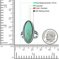Ovalni novi dizajn oksidirani simulirani tirkizni prsten za prsten Sterling srebrne veličine 11