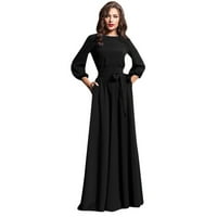 Wendunide haljine za žene Žene Ljetne casual party haljina laterne rukave pune duge haljine sa pojasom crnim