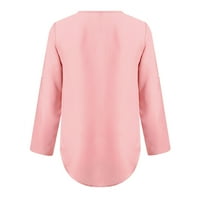 Puntoco Womens Plus Veličina Ljetne košulje Žene dame patentni patentni gumb Dugih rukava labava šifon košulja ružičasta 4xl