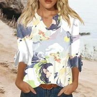 Cleance Women Ljeto Tri četvrtine rukava jesen V-izrez Moda Print Pulover Bluze Navy XL
