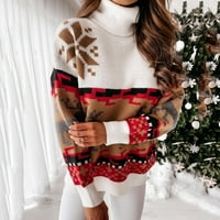 Ženska boja blok prugasti džemper viseći o vrat elk snježna pahuljica Božić Xmas bluza pletena pulover