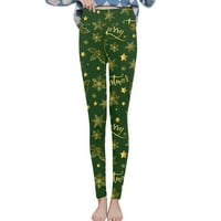 Tking Fashion Ženski božićni print plus baršunast tople elastične gamaše visoko struk pamučne hlače