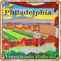 Metalni znak - Posjetite Philadelphia Idi Pennsylvania Railroad Vintage ad - Vintage Rusty Look