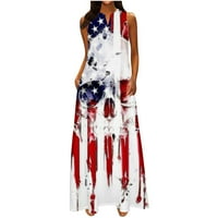 Leesechin ponude ženske suknje američke zastave Dressy Plus veličine V-izrez Dan Nezavisnosti Dan Haljine Summer bez rukava haljina na klirensu