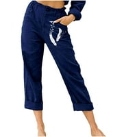 Ležerne hlače za žene plus na Lenago-u visoke strukske hlače od ispisane elastične struke duge hlače s džepom plaže hlače na cargo hlače na klirensu