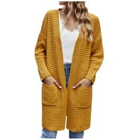 Odeerbi Cardigan za žene Jesen zimski kaputi Ležerni džepovi dugih rukava s vrhovima Žuto