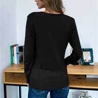 Ženska lagana otvorena prednje tipke dole majica na dušica Ležerna jakna Čvrsta klasična dušica Duks dugi rukav Cardigan Black XXL