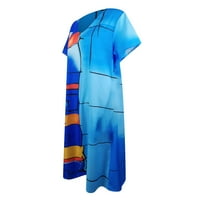 Ljetne haljine casual plavi poliesterski ženski modni vintage prinredni kratki rukav V-izrez šarena