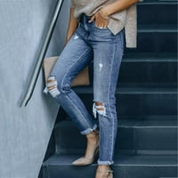 Flare Jeans Womens Ripped Capri traperice - Skinny Stretch uništeni tankim gumbom traper mid struk mršavi