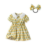 B91XZ djevojke sunce haljine djeca dječja dječja djevojaka Proljeće Ljeto Print cvjetni kratki rukav princeza haljina šešira za glavu žute, veličine 3 godine