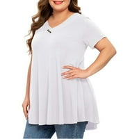 Bluze za žene Velike veličine Žene V-izrez Dugme s kratkim rukavima Jednobojna labava pulover Majica Dame Top White 3xl