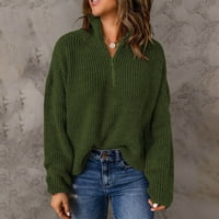 Dukseri pulover za žene GOTH džemper s dugim rukavima V-izrez ruched pulover bluza vrhova vojska zelena
