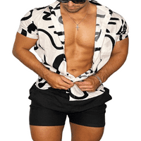 Kelajuan Men Outfits Set Ispis Dugme s kratkim rukavima dolje majica i elastične ležerne kratke hlače