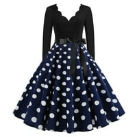Žene Vintage Polka Dot dugi rukav V izrez Koktel Svečana ljuljačka haljina 1950S Rockabilly večernja