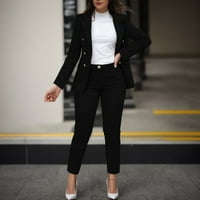 Ženske dugih rukava džepova sa dugim rukavima Hlače odijelo Elegantno odijelo Black XXL