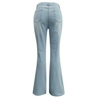 Ženske zvonike hlače casual gumb patentni džep traperice taša hlače svijetlo plava s