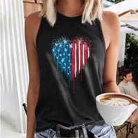 USMIXI TEMPOP za žene srce US zastava Ispiši ljetni okrugli vrat bez rukava bez rukava 4. jula Moda