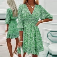 Ženske haljine ispisane srednje duljine omotavajuće ležerne haljine s kratkim vratima Green l