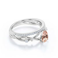 BOHO & HIPPIE 1. Karatni kruški rezani morgatitni i dijamantni movali jedinstveni zaručnički prsten,
