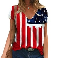 Majice za žene Ručno oslikana američka majica za zastavu V-izrez TEE majica PULR cvjetni print kratki rukav vrhovi dnevna majica Nezavisnosti