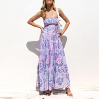 Ženski ljetni boemski narameni bez ramena, točno od čipke bez ledene linije Long Maxi haljina majica
