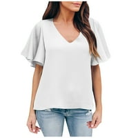 Žene Ljeto V izrez Šifonske bluze Ruffle s kratkim rukavima V izrez Solid T majice The Dressy Casual