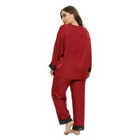 Saten pidžama za žene s dugim rukavima za spavanje s dugim rukavima plus veličina noćna odjeća V-izrez