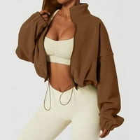 Cotonie CroTop jakna za žene Stolni vrat sa zatvaračem od runa dugih rukava, smeđi, XL