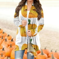 Cardigan za žene lagani dugi rukav otvoren prednji ležerni Halloween Print srednje dužine jakne kaput narandžasta l